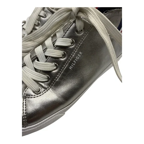 Tommy Hilfiger Silver Sneakers Size 9M Red, White, Blue Accent - Picture 2 of 13